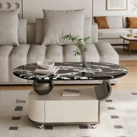 Table basse ovale de style italien de luxe léger avec roulettes et tiroirs, table basse mobile pour salon