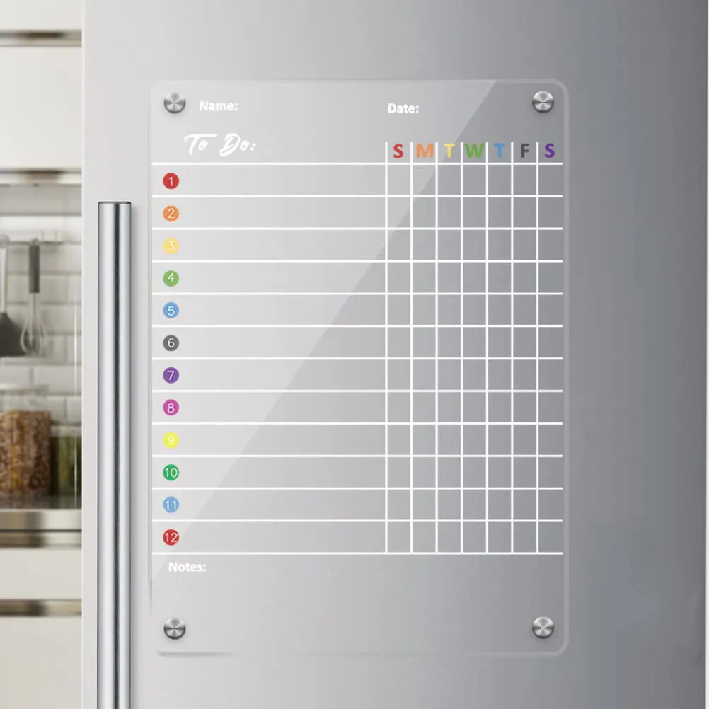 Magnetic Acrylic Dry Erase Board Chore Chart 17''x12'' Clear Chore Chart for Adults and Teenagers, 6 Markers + Holder & Eraser