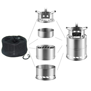 AJOTEQPT New <span class=keywords><strong>Outdoor</strong></span> Trekking Pentole Portatile Pieghevole <span class=keywords><strong>Set</strong></span> di Legno Vaso di Combinazione Stufa Stufa di Campeggio Kit - Product Image 4