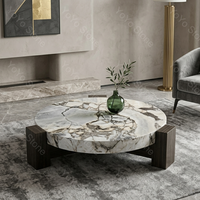 Table basse en marbre italien, design minimaliste nordique avec base en bois massif pour salon moderne