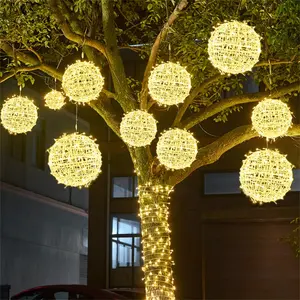 Bola de luzes led de 15w 30cm 220v, para áreas externas, à prova d' água, bola redonda, lâmpada para paisagem, iluminação, pendurada, para árvore, colorida, varal
