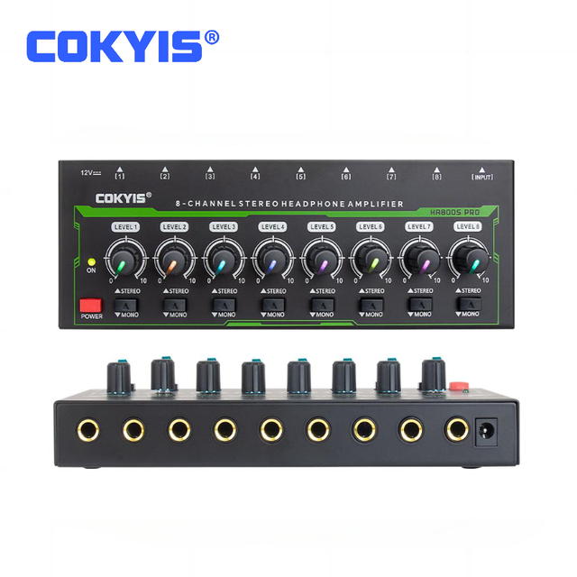 HA800S RGB 8 Channel Headphone Amplifier with Stereo or Mono Switch Hi-Fi Earphone Splitter Home Recording Studio Music Lover