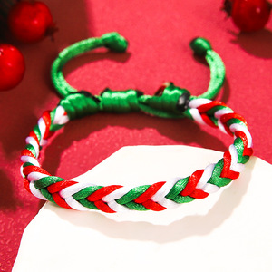Christmas Woven <b>Bracelet</b> Green <b>Red</b> White Adjustable Women's Gift Jewelry D0044-1 - Product Image 2