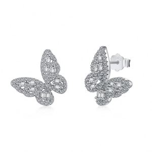 Dylam Stylish Tine Design 925 Sterling Silver Rhodium Plated 5A Cubic Zirconia Diamond Butterfly Shape Stud <b>Earrings</b> for Women - Product Image 1