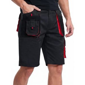 Men's Hi Visibility Workwear Cargo Shorts Multi Pocket Black Red Trim Breathable Cotton Outdoor Wear - Product Image 1