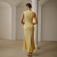 Robe unie taille empire pour femme, ensemble jaune élégant avec peplum sans manches, tenue de banquet sur mesure, production rapide en petite série