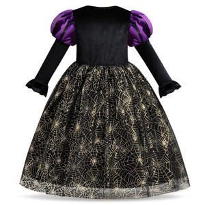 Disfraz de Princesa Bruja de Halloween Personalizable Oscuro, Vestido de Poliéster de Manga Larga con Patrón de Telaraña de Gasa para Niñas, Disfraz de Fiesta - Product Image 3