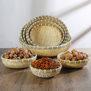 Keranjang anyaman rotan kerajinan bulat untuk melayani roti dan makanan solusi penyimpanan bergaya - Product Image 1