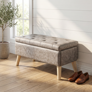 Banc de rangement ottoman de 32 pouces de large, repose-pieds rembourré avec plateau intégré pour un rangement supplémentaire, utilisation au bout du lit - Product Image 1