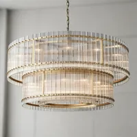 Lustres modernes de luxe en or, lampes suspendues décoratives en métal, lampe suspendue pour salon, lustre en cristal LED à double hauteur
