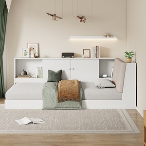 White Multi Functional Children <b>Storage</b> Bed With Shelves Bedroom Furniture For <b>Kids</b> And Adults - Product Image 3