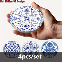 Lot de 4 sous-verres en céramique style porcelaine bleu et blanc classique avec bases en liège, sous-verres en céramique mate absorbants