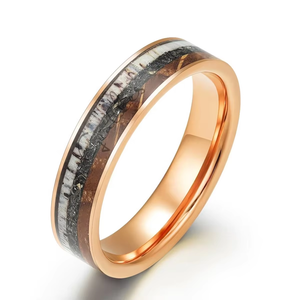 Gentdesジュエリーローズゴールドメッキ結婚指輪砕いた隕石チップウイスキー木鹿ホーンアントラータングステンリング女性男性 - Product Image 1
