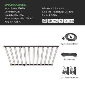 होंगयी 1500 डब्ल्यू 12 बार फोल्डेबल एलईडी लाइट स्ट्रिप्स पीपे 2.7 यूएमएल/जे पूर्ण स्पेक्ट्रम उगाई रोशनी डी. एल. - Product Image 2