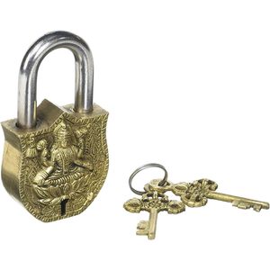 Laxmi Golden Brass <b>Padlock</b> with Keys Functional Anti-Theft and Waterproof Lock Solid Iron Material - Product Image 2