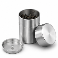 Boîte à thé en acier inoxydable 304 poli, double couvercle, pour le stockage des feuilles de thé, de poudre de matcha, de grains de café, logo personnalisé OEM
