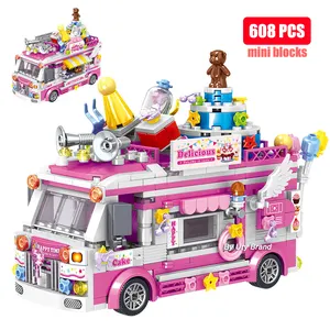ZHEGAO Plastic Ice Cream Car Building Bricks Drink Shop Hamburger Store Blocks Toys Juguetes Fruit Truck for Girls Gift