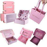 Boîtes en carton kraft personnalisées en gros avec logo rose et marron, petites boîtes d'expédition pour colis postaux, emballages cosmétiques, soins de la peau, bijoux, cadeaux