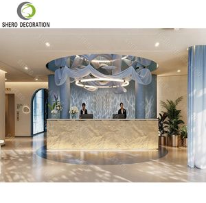 Diseño elegante de decoración para salón de belleza, mostrador de recepción personalizado para salón de belleza, mesa para salón de uñas, muebles para salón de belleza - Product Image 1