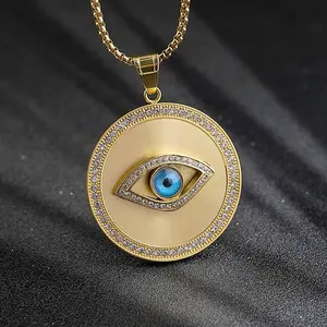 מזל עין שרשראות תליוני עגול נירוסטה תכשיטי קסמי מתנות 18K זהב תורכי כחול עין שרשרת