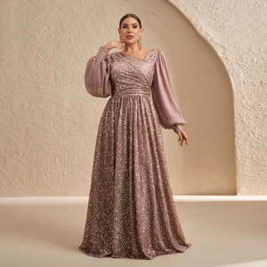 Rose Gold Party Dress Plus Size - Elegant Sequined Floor-Length