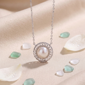 S925 Silver Freshwater Pearl Necklace CZ Pave Interlocking Loop Pendant Jewelry Elegant Gift for Women - Product Image 3