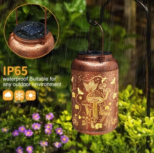 Lanterne de jardin solaire portable lanterne de fer solaire creusée colibri lumières - Product Image 2