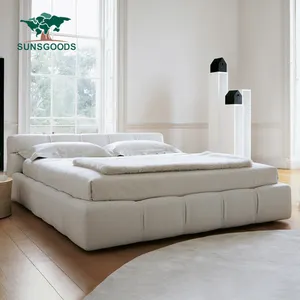 SUNSGOODS Móveis Arroz Branco Moderno Quarto Cama Rugas Dobrável King Size Desenho Italiano Queen Moldura de Couro