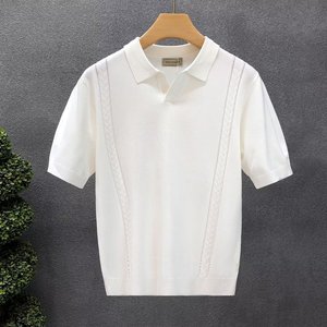 Polo de Manga Corta para Hombre, Tejido Fino de Seda de Hielo, Blanco y Negro, Cuello Camisero, Estilo Casual, Nuevo Modelo 2024 - Product Image 3