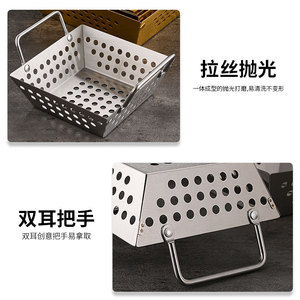 ตะกร้าทอดสี่เหลี่ยมสแตนเลสแบบมีหูจับสองข้าง สำหรับทอดอาหาร ทอดกรอบ สไตล์เกาหลี ทนทาน ใช้สำหรับทำบาร์บีคิว - Product Image 5
