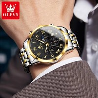 OLEVS-Montre à quartz en acier inoxydable 5529, montres lumineuses étanches pour homme, tendance, mode, business, phase de lune