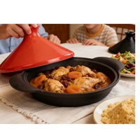 Tajine en fonte à surface ondulée, antiadhésif, pour braiser et griller, avec poignées double face, compatible induction, gaz et électrique