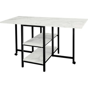 Multifunctional telescopic folding storage dining <b>table</b>, imitation marble double-layer shelf, small apartment <b>sofa</b> side <b>table</b> - Product Image 5