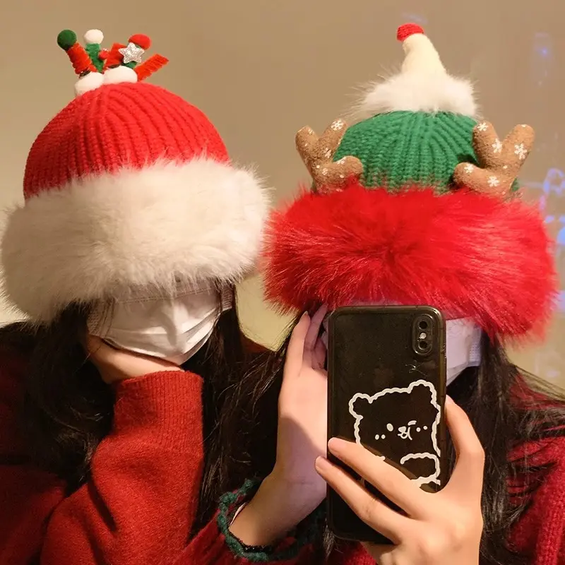 Venta caliente moda adultos Navidad Oreja solapa Invierno cálido jacquard Navidad Reno Trapper Sombrero forro polar sombrero