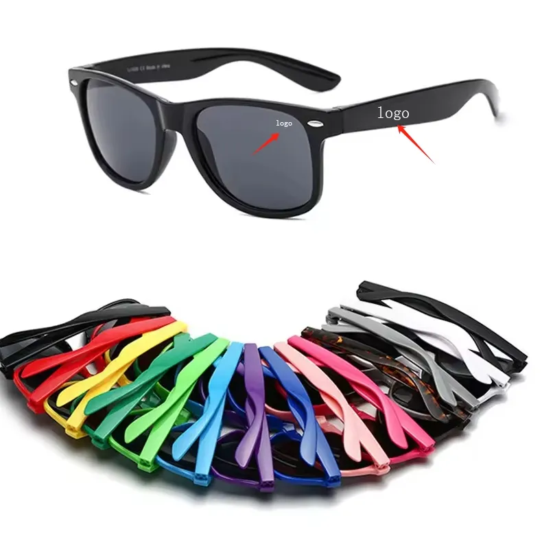 Großhandel individuelle Sonnenbrille Logo Kunststoff-Sonnenbrille Sonnenbrille Damen Herren 2024 Werbebrille Ecksonnenbrille 2023