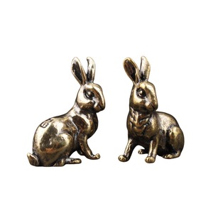 Vintage Brass Rabbit Desk <b>Ornaments</b> 2Pcs Zodiac Tea Pet Couple Decor Traditional Handicrafts - Product Image 5