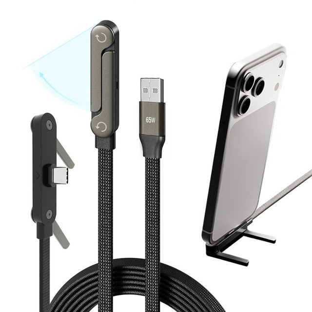 USB-A to USB-C 65W Fast Charging Cable with Phone Stand Nylon Material 1.5m Length for IPhone/ for (iOS)