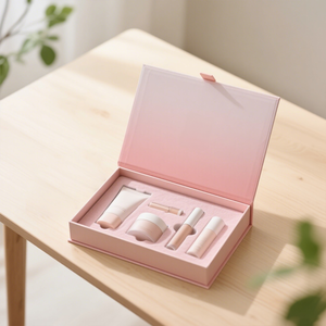 Boîte à cosmétiques magnétique rose fantaisie avec logo personnalisé, intérieur en EVA, fabriquée en carton rigide, supporte le marquage à chaud et le gaufrage - Product Image 2
