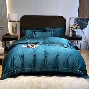 60S 100% Cotton Màu Sắc Sang Trọng Thêu Deigns Bộ Đồ Giường Khách Sạn Duvet Cover Với Gối Trường Hợp - Product Image 4