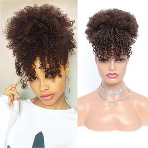 Venta al por mayor fácil de usar clip de cordón en corto Afro Kinky Jerry rizado Clip en extensiones de cabello con flequillo para mujeres y niñas negras - Product Image 5