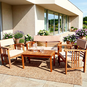 Modern Luxury Teak <b>Wooden</b> Eco-friendly Waterproof UV Protection Sofa <b>Set</b> for Outdoor Indoor Use Villa-Friendly Garden Furniture - Product Image 1