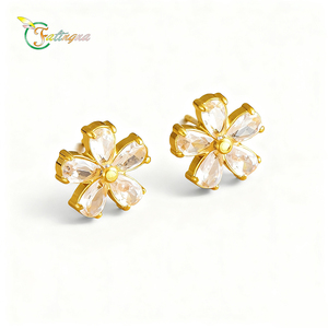 Ensemble de <span class=keywords><strong>bijoux</strong></span> ajustable en or pour femmes Fatingna, en acier inoxydable, fleur avec pierre en zircon, comprenant collier, boucles d'oreilles, bracelet - Product Image 2