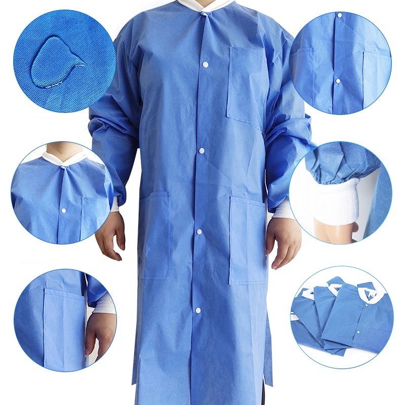 Wholesale blue white pink black medical non woven disposable sms pp lab coat