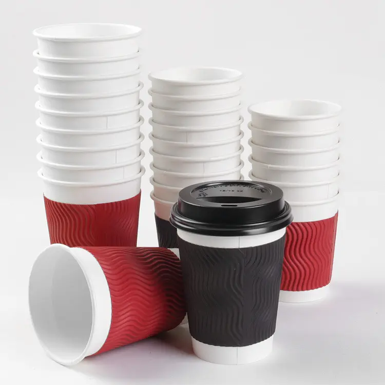 Factory Wholesale Disposable Thickened Coffee Paper Cup Double Corrugated Heat Insulation Milk Tea Hot Drink Cup 100pcs/bag
