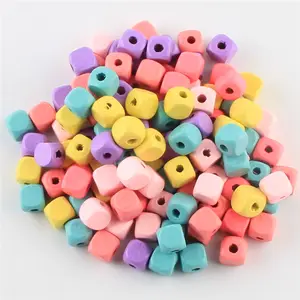 New products mixed color bulk Geometric wooden beads Octagonal wooden beads Painted wooden beads DIY jewelry making