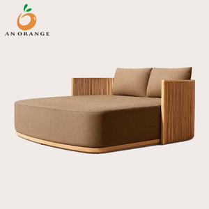 Lit double en teck de haute qualité pour hôtels, villas, jardins, chaise longue d'extérieur avec transats de piscine – Offre spéciale pour balcons et zones piscine - Product Image 2