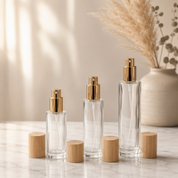 Botol Parfum Kaca Isi Ulang dengan Tutup Sekrup, Pompa Semprot Kabut Halus, dan Tutup Bambu Ramah Lingkungan, Logo Kustom Tersedia
