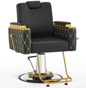 Fauteuil de <span class=keywords><strong>Barbier</strong></span> Luxe Or et Noir Robuste Hydraulique Inclinable pour Salon de Coiffure Mobilier de <span class=keywords><strong>Barbier</strong></span> Logo Personnalisé - Product Image 1