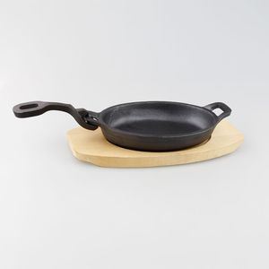 Sartén de hierro fundido para barbacoa, parrilla para cena, mango extraíble, tablero de madera, sartén, sartén, bistec, plato de comida - Product Image 3