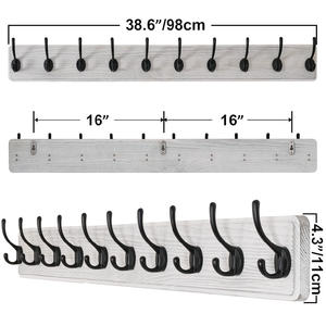 <span class=keywords><strong>Porte</strong></span>-<span class=keywords><strong>manteau</strong></span> mural en bois de pin massif de style farmhouse - 10 crochets pour accrocher les vêtements - Product Image 3